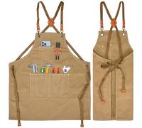 KOOOGEAR Tablier multifonction en toile, tablier de travail, tablier de soudure, tablier de cuisine, tablier de barbecue, tablier de cuisine, tablier en lin, adapté pour la cuisine, le jardin, la