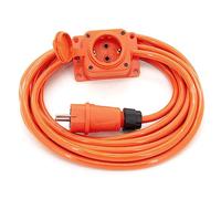 KOOP Elektro Rallonge en caoutchouc de 3 m avec 1 prise Schuko IP44 16 A 230 V H07BQ-F 3G2,5 mm² avec isolation épaisse en caoutchouc EPR pour jardin, usine, extérieur, orange, solide et robuste.