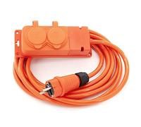 KOOP Elektro Rallonge en caoutchouc de 3 m avec 2 prises Schuko IP44 16 A 230 V H07BQ-F 3G2,5 mm² avec isolation épaisse en caoutchouc EPR pour jardin, usine extérieure, orange, solide et robuste.