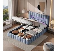 KOOPMAD Lit Bubble 180 x 200 cm avec coffre de lit, lit rembourré avec éclairage LED et USB, lit 180 x 200 cm avec espace de rangement, cadre de lit double pour adolescent avec sommier à lattes