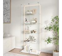KOOPMAD Vitrine en verre avec bande lumineuse LED, Vitrine en verre debout avec 5 niveaux et 2 portes en verre, Armoire en verre, Meuble vitrine, Vitrine en verre moderne, pour objets de collection