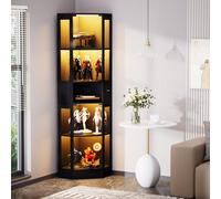 KOOPMAD Vitrine en Verre avec LED, Vitrine pour Collection, Armoire en Verre Moderne 5 Étagères, 2 Portes, Transparent Meuble Vitrines pour Chambre Salon Salle à Manger, 57x40x165cm (Noir-3)