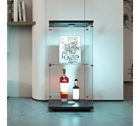 KOOPMAD Vitrine en verre moderne, 40x36x86cm, 2 étages, 1 porte, noir avec lumière LED et serrure, pour salon ou chambre à coucher
