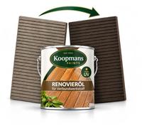 KOOPMANS Renovaolie WPC Huile de rénovation grise 2,5 l pour lames de terrasse WPC, façades et bois composite, hydrophobe, huile d'entretien pour rafraîchir la couleur pour l'extérieur