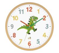 Koosome Horloge Murale Enfant 30cm Silencieuse sans Tic-Tac, Design Mignon Dinosaure Ronde, Horloge d'apprentissage Lecture de l'Heure pour Chambre Enfant, Salle de t Chambre à Coucher