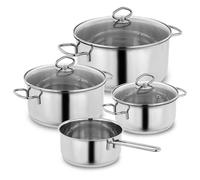 KOPF ensemble de pots en acier inoxydable Merkur - pots à induction avec bord verseur, échelle de litres et couvercle en verre - 4 pièces