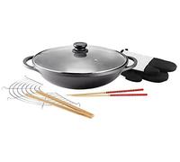 KOPF Wok induction Mai-Lu, Ø36 cm, 3,5 L, noir, alu moulé | Poele wok avec couvercle | Pince en bois | 1 paire de baguettes | 1 paire de gants | Wok compatible four et lave-vaisselle