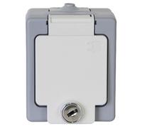 Kopp 105648002 Prise de terre simple avec cache et serrure de sécurité pour montage en saillie dans des pièces humides, format standard