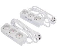 Kopp 128613852 Lot de 2 multiprises 3 Prises avec Prises orientées à 45° avec Protection de Contact surélevée avec câble H05VV-F3G1,5 mm², 16 A, 250 V, Couleur Blanc Arctique