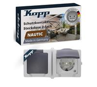 Kopp 137056002 Nautic Prise type F double pour pièce humide avec protection terre améliorée et clapet Monter en saillie