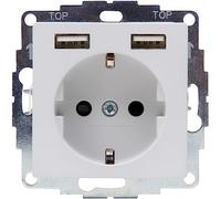 Kopp Athenis 296234082 Prise de courant avec 2 prises de charge USB, 16 A, 250 V, courant de sortie max. 2400 mA/5 V, IP20, gris, surface mate