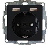Kopp Athenis 296250082 Prise avec contact de protection, 1 compartiment avec 2 prises de charge USB, 16 A, 250 V~, courant de sortie des prises de charge max. 2400 mA/5 V, IP20, noir, surface mate
