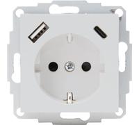 Kopp HK07 - Prise avec contact de protection encastré, USB A/C, courant de sortie des prises de charge max. 3 A, 5 V, 55 x 55 mm, courant nominal 16 A, tension nominale 250 V~, couleur : gris mat