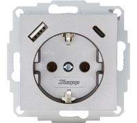Kopp HK07 - Prise de courant encastrée avec contact de protection - USB A/C - Courant de sortie des prises de charge max. 3 A, 5 V, 55 x 55 mm - Courant nominal : 16 A - Tension nominale : 250 V ~