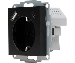 Kopp HK07 - Prise de courant encastrée avec contact de protection - USB A/C - Courant de sortie des prises de charge max. 3 A, 5 V, 55 x 55 mm - Courant nominal : 16 A - Tension nominale : 250 V ~