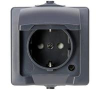 Kopp NAUTIC 1f Schutzkontakt 107815006 Steckdose m.Klappdeckel u.erhöhtem, Bouton + interrupteur, Gris