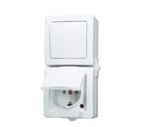 Kopp NAUTIC - Combinaison de prises va-et-vient - Blanc arctique - Prise sûre en saillie avec couvercle et protection de contact accrue - Interrupteur vertical IP44 pour pièces humides - Avec prise 16