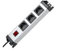 Kopp Powerversal Multiprise 3 prises, 1,40 m, 3600 W/16 A, 90 ° gedrehte ports, Multiprise avec interrupteur et contact de protection, montage mural, argent/noir, 226020017