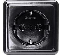 Kopp Prise standard 1 prise avec contact de protection en noir - Prise murale de qualité supérieure pour cave, atelier et garage - Prise murale sûre IP20 - Pour pièces humides - 16 A / 250 V~