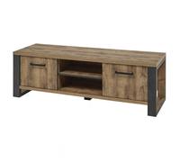 KORA - Meuble TV 2 Portes Aspect Bois et Métal Poudré Noir