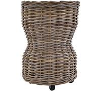 Korb-Outlet Grand panier à plantes, en rotin, gris, taille XXL, avec roulettes, panier à roulettes, panier en rotin (gris naturel, colonne cintrée)