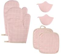 Korechain Ensemble 6 Pièces Anti-Chaleur, Gants de Four Doublés, Coques en Silicone & Dessous de Plat, Idéal Cuisson, Four, BBQ (Rose)