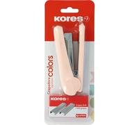 Kores - Agrafeuse de bureau modèle Colors + 1 000 agrafes 24/6, couleur rose soft, dimensions 12,5 x 5,5 x 3 cm, capacité 20 feuilles de papier de 80 g, compatible avec agrafes 26/6, matériel scolaire