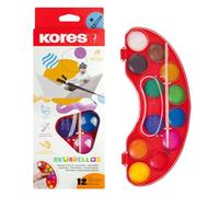 Kores - Akuarellos : Set de Peinture Aquarelle avec Palette de Mélange et Pinceau, Lavable et Non-Toxique, Fournitures Scolaires et Artistiques pour Enfants, Débutants et Artistes, Set de 12 Couleurs