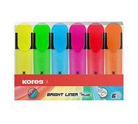 Kores Surligneurs BRIGHT LINER – pointe biseautée, encre à base d'eau, ergonomique – étui de 6
