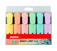Kores - Bright Liner Plus : Surligneurs Pastel, Pointe Biseautée et Encre à Base d'Eau, Forme Ergonomique, Fournitures Scolaires et de Bureau, Paquet de 6 Couleurs Assorties