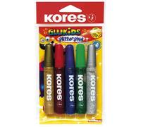 Kores - Stylo de Colle à Paillettes pour Enfants, Sûr et Non Toxique pour les Arts et le Bricolage, Pointe Précise, Paquet de 5 Couleurs x 10,5ml
