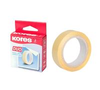 Kores - Duo : Ruban Adhésif Double Face Transparent, Ruban Adhésif Multi-Utilisations pour l'École, la Maison et le Bureau, 5m x 15mm, Paquet de 1 Rouleau