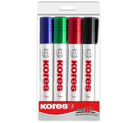 Kores Marqueur pour tableau blanc K-Marker – Pointe ogive 3 mm, effaçable à sec – Étui 4 couleurs