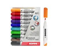 Kores Marqueur pour tableau blanc K-Marker XW2 – pointe biseautée, effaçable à sec, lot 10 couleurs