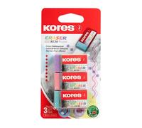 KORES - Gommes en caoutchouc PVC pastel - KE-30 - Format de poche - Avec pochette en papier - 40 x 21 x 10 mm - Fournitures scolaires, rentrée scolaire, fournitures de bureau - Lot de 3 couleurs