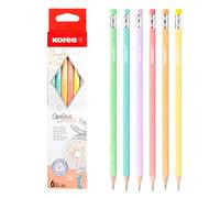 Kores - Grafitos Collage Style : Crayons Graphite HB pour Enfants et Adultes, Crayons en Bois Recouverts de Couleurs Pastel Tendance avec Gommes Sans Latex, pour Écrire, Dessiner et Croquis, Pack de 6