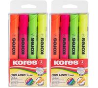 Kores - High Liner Plus : Surligneurs Fluorescents, Pointe Biseautée et Encre à Base d'Eau, Fournitures Scolaires et de Bureau, Paquet de 4 Couleurs Assorties (Lot de 2)