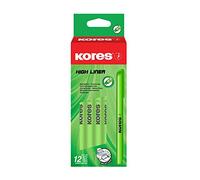 Kores - High Liner : Stylos Surligneurs Fluorescents Verts Fins, Pointe Biseautée et Encre à Base d'Eau, Fournitures Scolaires et de Bureau, Paquet de 12