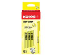 Kores - High Liner : Surligneurs Fins Jaune Fluo, Pointe Biseautée et Encre à Base d'Eau, Fournitures Scolaires et de Bureau, Paquet de 12