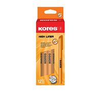 Kores - High Liner : Surligneurs Fins Orange Fluo, Pointe Biseautée et Encre à Base d'Eau, Fournitures Scolaires et de Bureau, Paquet de 12