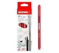 Kores - K-Liner : Feutres Fins Rouges, Stylos à Pointe Fine de 0,4 mm pour l'Écriture, les Croquis et le Dessin, Pointe Gainée de Métal, Forme Triangulaire Ergonomique, Paquet de 12
