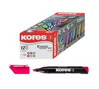 Kores - K-Marker XP2 : Marqueur Permanent Magenta, Pointe Biseautée Avec Encre Imperméable et à Faible Odeur, pour Toutes les Surfaces, Paquet de 12 Pièces