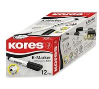 Kores - K-Marker XW1 : Marqueur Noir pour Tableau Blanc à Pointe Ronde, Effaçable à Sec et à Encre à Faible Odeur, Fournitures Scolaires et de Bureau, Paquet de 12