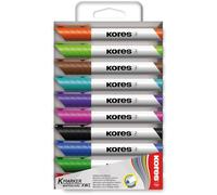 Kores - K-Marker XW1 : Marqueurs de Couleur pour Tableau Blanc avec Pointe Ronde, Effaçable à Sec et Encre à Faible Odeur, Fournitures Scolaires et de Bureau, Paquet de 10 Couleurs Assorties