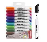 Kores - K-Marker XW1 : Marqueurs de Couleur pour Tableau Blanc avec Pointe Ronde, Effaçable à Sec et Encre à Faible Odeur, Fournitures Scolaires et de Bureau, Paquet de 10 Couleurs Assorties