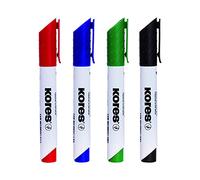 Kores Marqueurs tableau blanc K-Marker - Pointe biseautée, effaçable à sec - Étui 4 couleurs