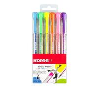 Kores - K11 : Stylos à encre gel fluo de couleur, pointe moyenne 0,8 mm, encre gel pour une écriture fluide, forme triangulaire ergonomique, paquet de 6 en couleurs fluo assorties