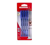 Kores - K2 : Stylo à Bille Bleu, Pointe Moyenne 1 mm, Encre Résistancee à la Bavure pour une Écriture Douce, Prise en Main Souple, Fournitures Scolaires et de Bureau, Paquet de 4