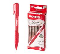 Kores - K6 : Stylo à Bille Rétractable Rouge, Pointe Moyenne 1 mm Biro avec Encre Anti-Salissures pour une Écriture Douce, Prise en Main Souple, Fournitures Scolaires et de Bureau, Paquet de 12