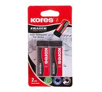 Kores - KE-20 : Gommes en PVC Noir avec Pochette en Papier pour Enfants, Étudiants et Adultes, Non Toxiques et Adaptées aux Enfants, Fournitures Scolaires et de Bureau, 60 x 21 x 10 mm, Paquet de 2